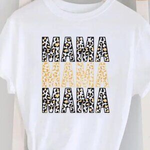 Women's MAMA Logo Printed Round Neck Short-Sleeved T-Shirt Size L